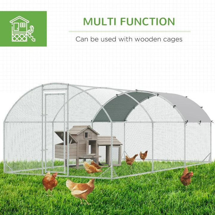 9' x 18.7' x 6.5' Galvanized Walk In Chicken Coop Cage Hen Poultry Fenced Shelter Outdoor Yard