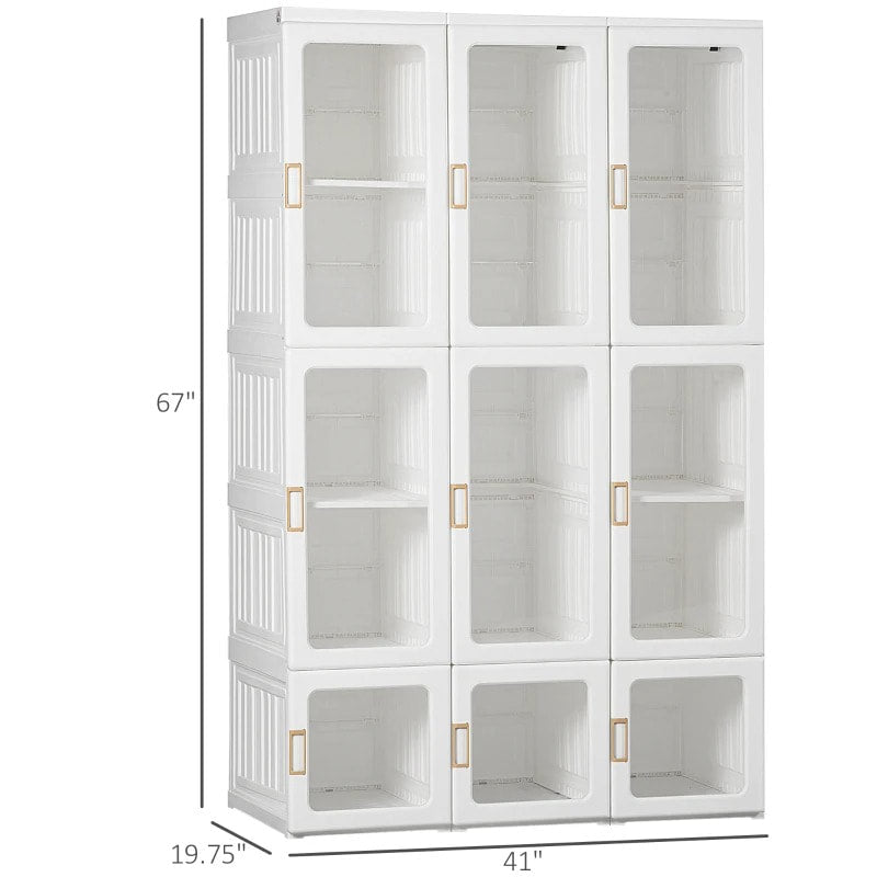 Folding Portable Wardrobe Closet Storage Organizer Armoire w Clothes Rods, Dorm Bedroom, White