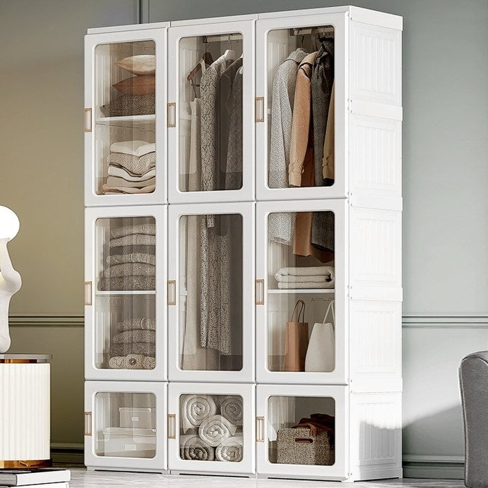 Folding Portable Wardrobe Closet Storage Organizer Armoire w Clothes Rods, Dorm Bedroom, White