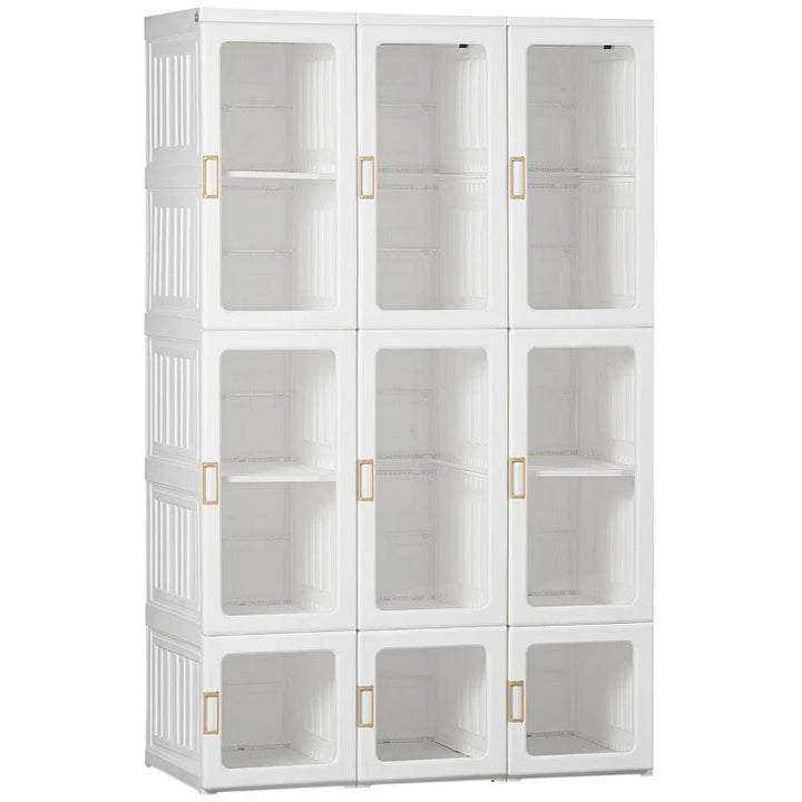 Folding Portable Wardrobe Closet Storage Organizer Armoire w Clothes Rods, Dorm Bedroom, White