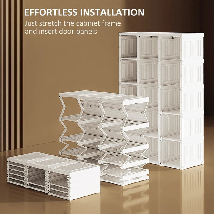 Folding Portable Wardrobe Closet Storage Organizer Armoire w Clothes Rods, Dorm Bedroom, White