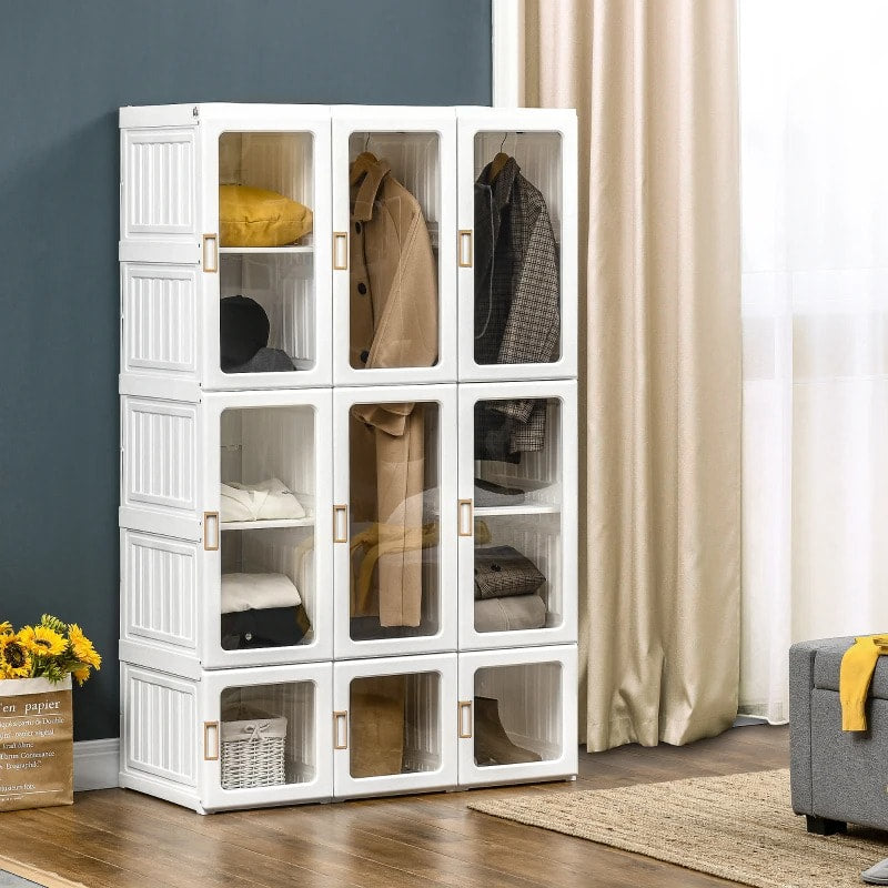 Folding Portable Wardrobe Closet Storage Organizer Armoire w Clothes Rods, Dorm Bedroom, White