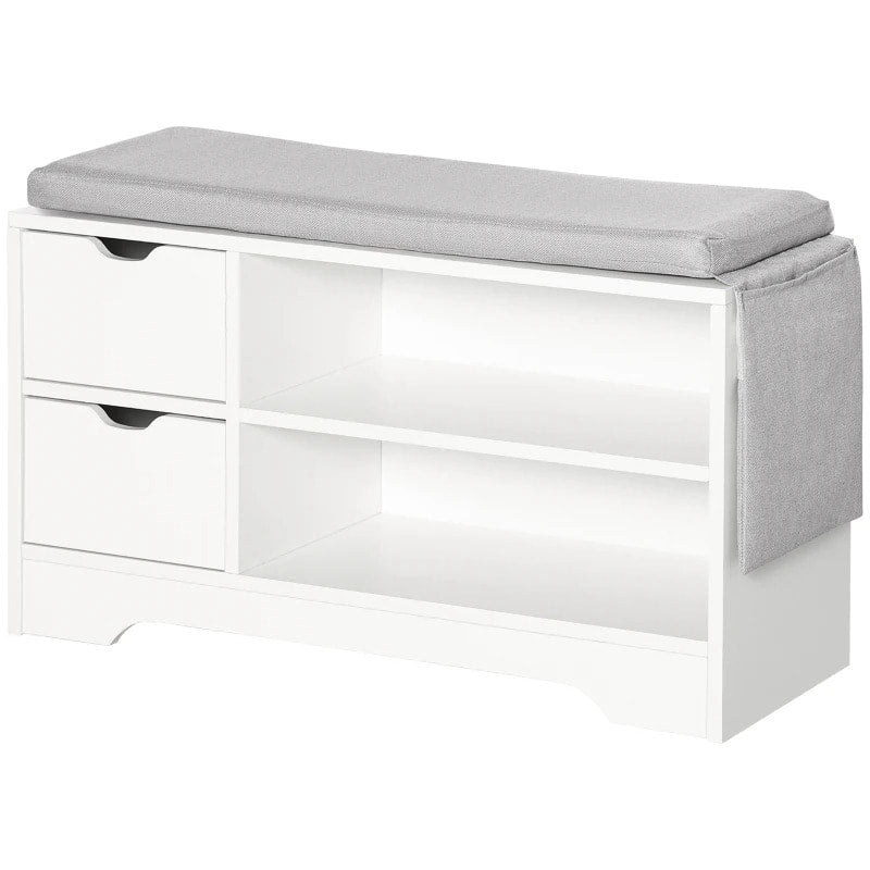 Modern Shoe Rack Entry Hall Bench Seat w Padded Cushion, Drawer Storage & Pocket - White, Grey