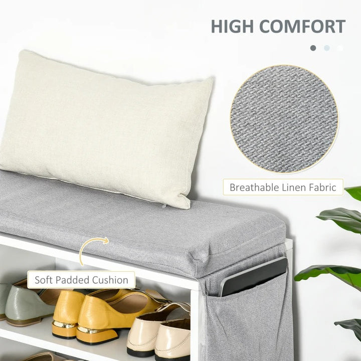 Modern Shoe Rack Entry Hall Bench Seat w Padded Cushion, Drawer Storage & Pocket - White, Grey