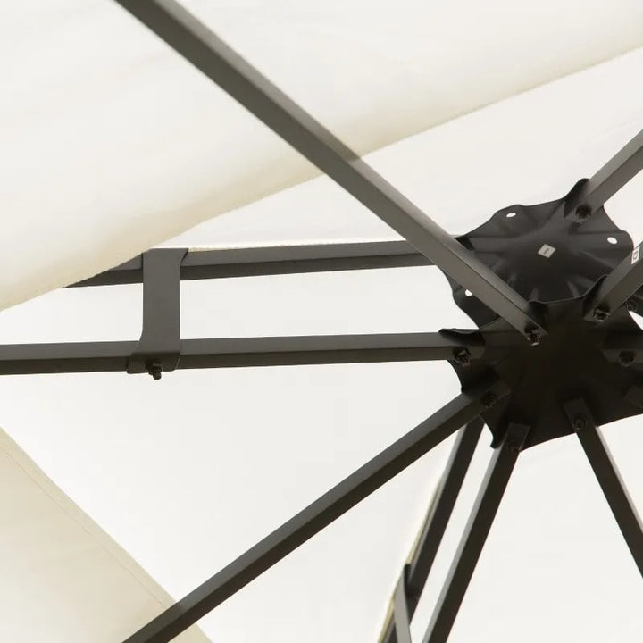 10' x 10' Steel Gazebo Canopy Shelter, Tiered Fabric Roof, Leaf Design, Patio Deck, Cream White