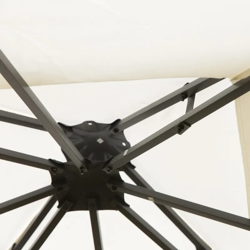 10' x 10' Steel Gazebo Canopy Shelter, Tiered Fabric Roof, Leaf Design, Patio Deck, Cream White