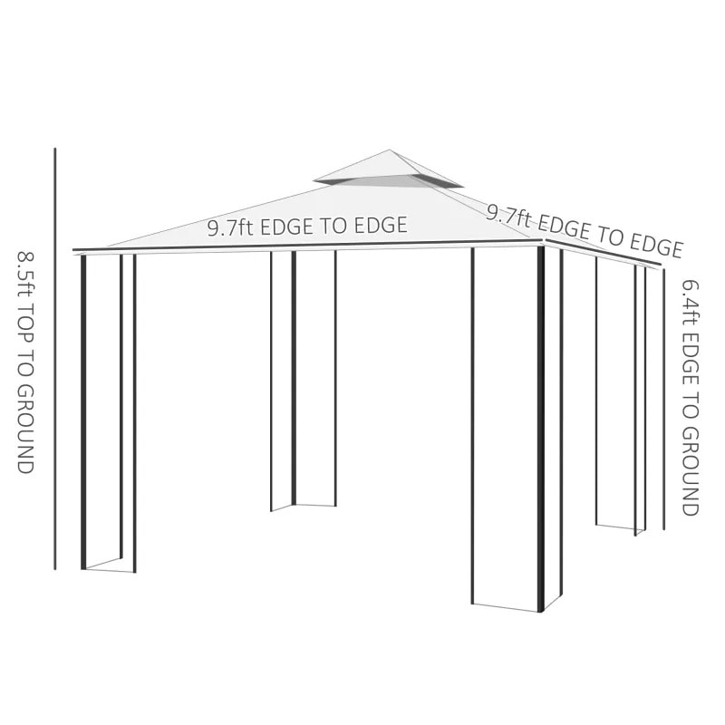 10' x 10' Steel Gazebo Canopy Shelter, Tiered Fabric Roof, Leaf Design, Patio Deck, Cream White