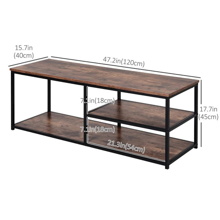 Industrial Media Console TV Stand Entertainment Unit w Open Shelves, Rustic Brown w Black Frame