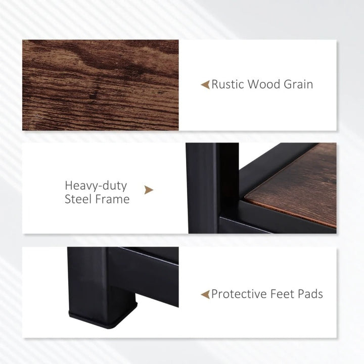 Industrial Media Console TV Stand Entertainment Unit w Open Shelves, Rustic Brown w Black Frame