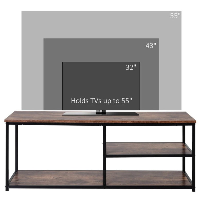 Industrial Media Console TV Stand Entertainment Unit w Open Shelves, Rustic Brown w Black Frame