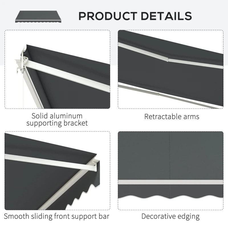 13 x 10 ft Electric Retractable Awning Sun Shade Canopy w Remote, Aluminum for Patio Deck, Grey