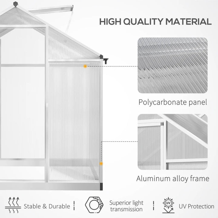 8' x 6.25’ x 6.4' Walk-In Hard-Sided PC Aluminum Cold Frame Greenhouse for Outdoor Garden Plant