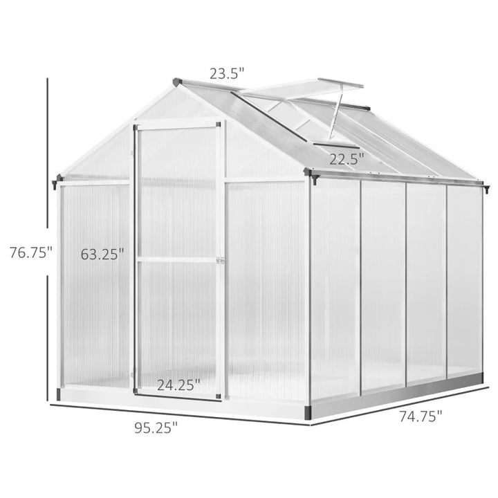 8' x 6.25’ x 6.4' Walk-In Hard-Sided PC Aluminum Cold Frame Greenhouse for Outdoor Garden Plant
