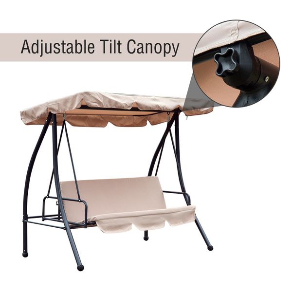 2-in-1 Outdoor 3-Seater Swing / Bed w/ Tilting Canopy for Patio Backyard Garden Deck - Beige