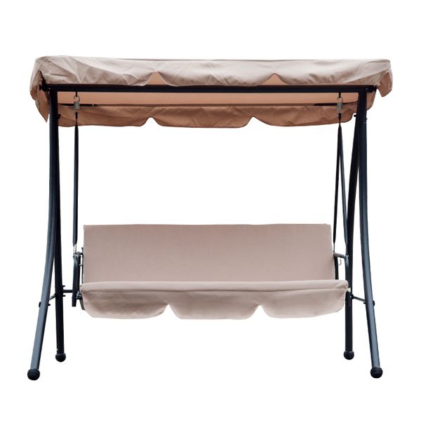 2-in-1 Outdoor 3-Seater Swing / Bed w/ Tilting Canopy for Patio Backyard Garden Deck - Beige