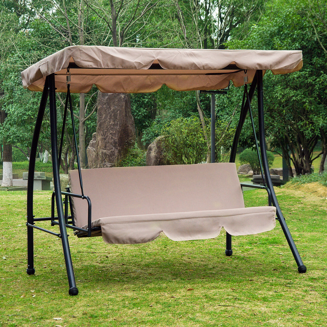 2-in-1 Outdoor 3-Seater Swing / Bed w/ Tilting Canopy for Patio Backyard Garden Deck - Beige