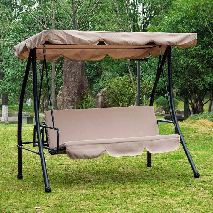 2-in-1 Outdoor 3-Seater Swing / Bed w/ Tilting Canopy for Patio Backyard Garden Deck - Beige