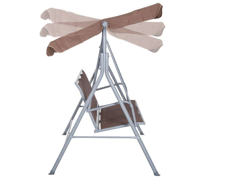 3-Person Outdoor Sling Fabric Porch Swing w/ Adjustable Canopy for Patio Backyard Garden Beige