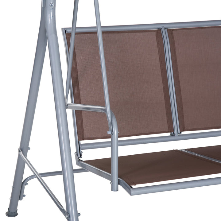 3-Person Outdoor Sling Fabric Porch Swing w/ Adjustable Canopy for Patio Backyard Garden Beige