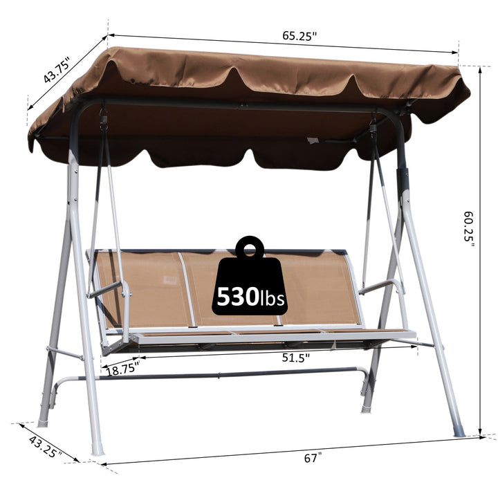 3-Person Outdoor Sling Fabric Porch Swing w/ Adjustable Canopy for Patio Backyard Garden Beige
