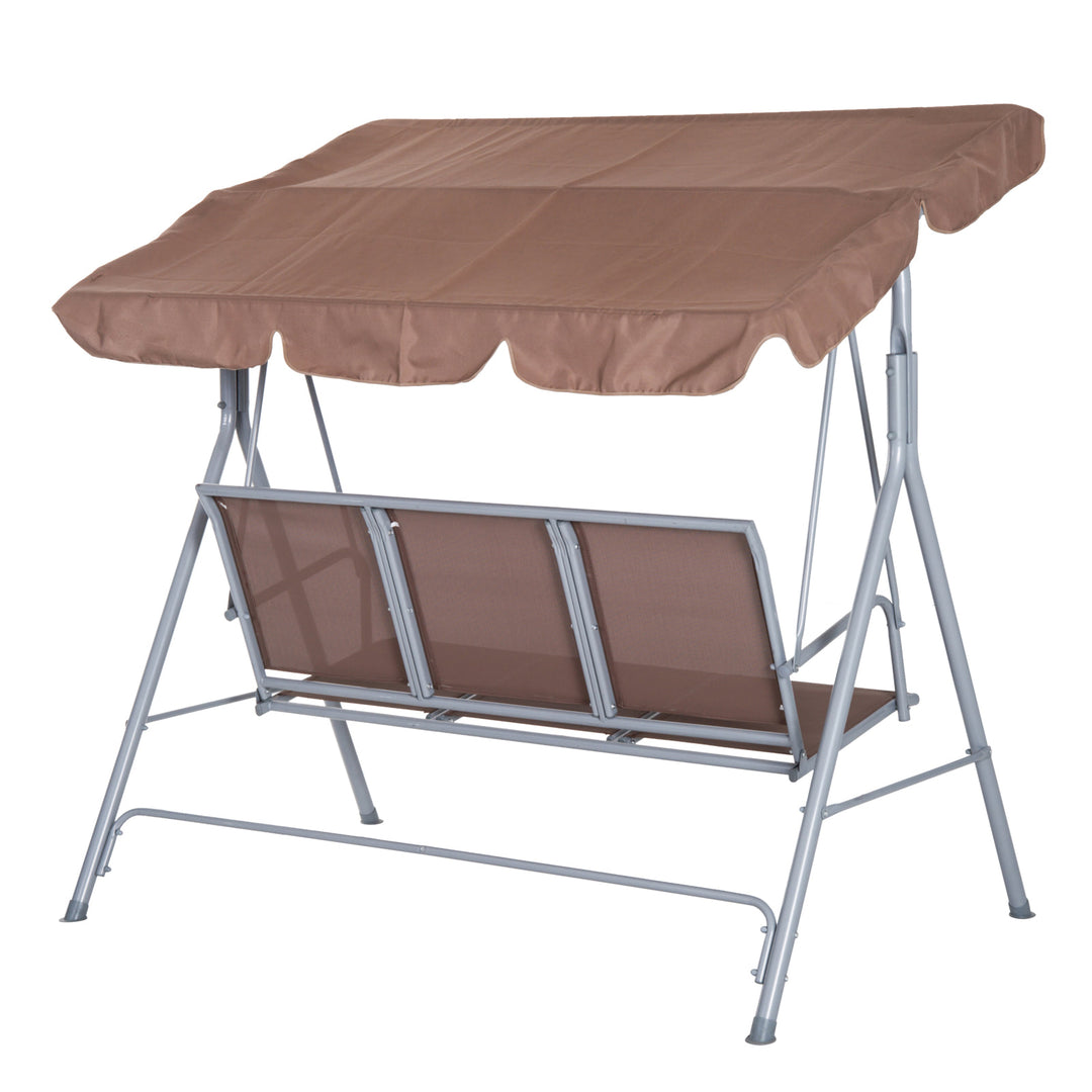 3-Person Outdoor Sling Fabric Porch Swing w/ Adjustable Canopy for Patio Backyard Garden Beige