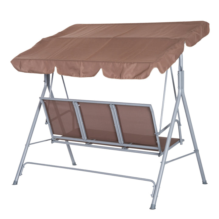 3-Person Outdoor Sling Fabric Porch Swing w/ Adjustable Canopy for Patio Backyard Garden Beige