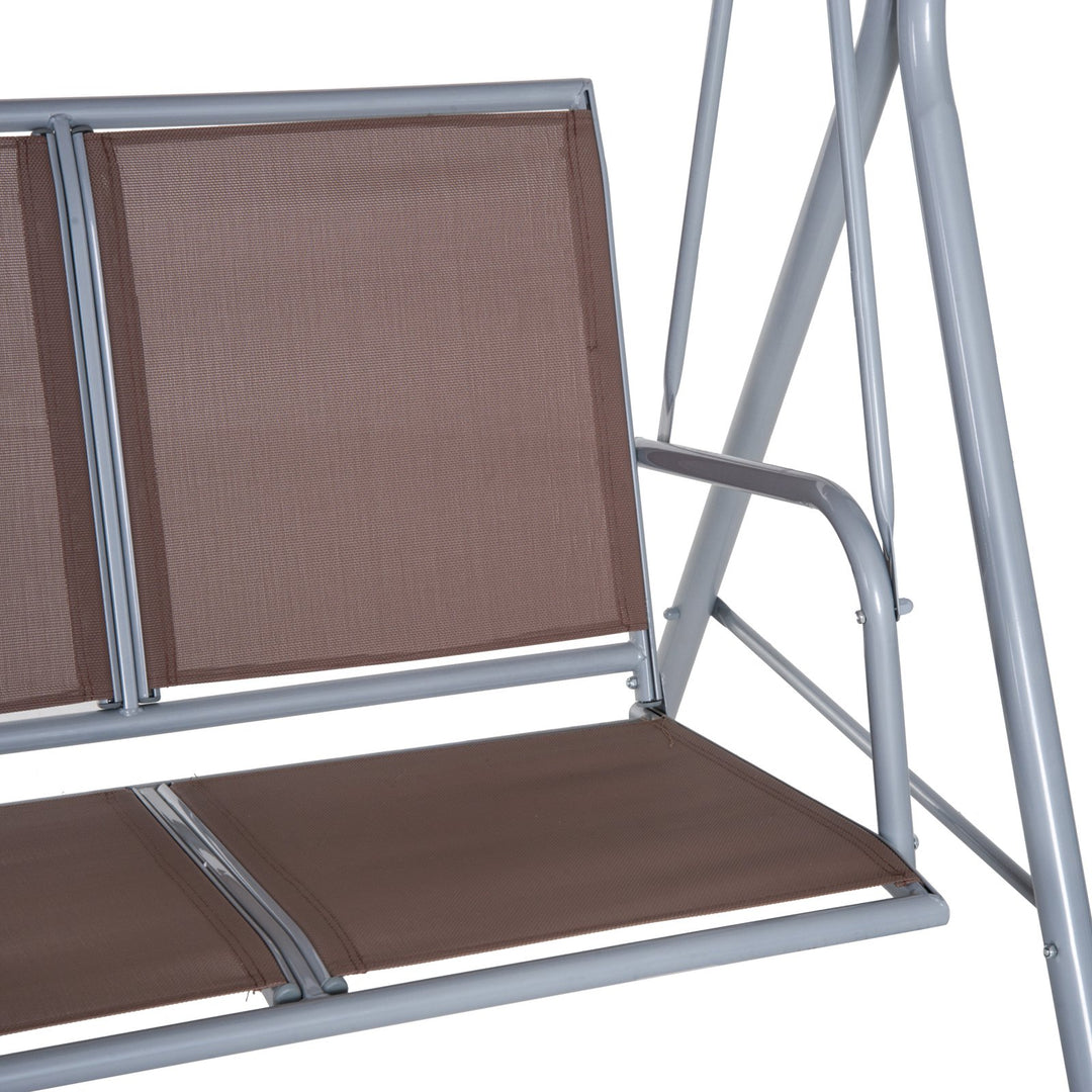 3-Person Outdoor Sling Fabric Porch Swing w/ Adjustable Canopy for Patio Backyard Garden Beige