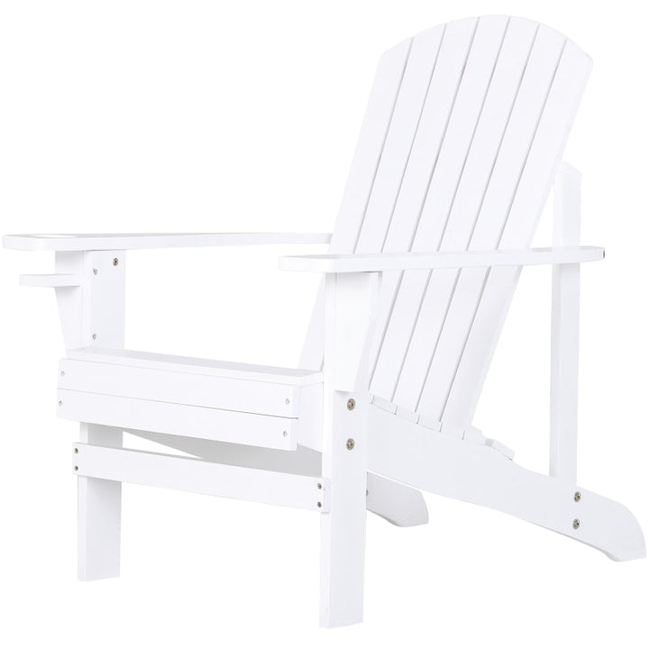 Fir Wood Muskoka Adirondack Lounge Chair Outdoor Garden Deck Patio Lounger w Cup Holder, White