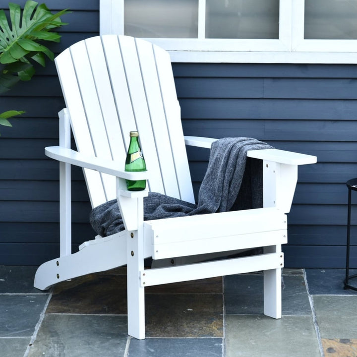 Fir Wood Muskoka Adirondack Lounge Chair Outdoor Garden Deck Patio Lounger w Cup Holder, White