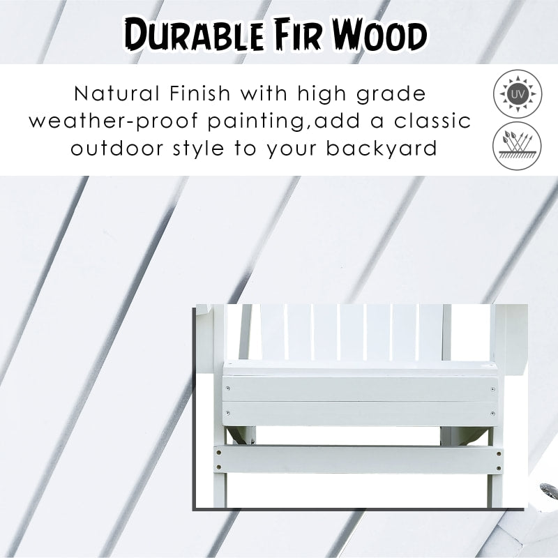 Fir Wood Muskoka Adirondack Lounge Chair Outdoor Garden Deck Patio Lounger w Cup Holder, White