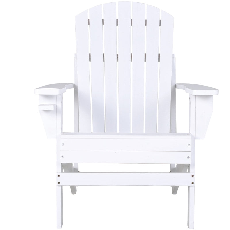 Fir Wood Muskoka Adirondack Lounge Chair Outdoor Garden Deck Patio Lounger w Cup Holder, White