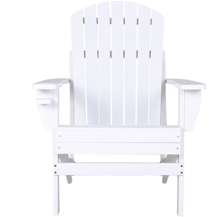 Fir Wood Muskoka Adirondack Lounge Chair Outdoor Garden Deck Patio Lounger w Cup Holder, White