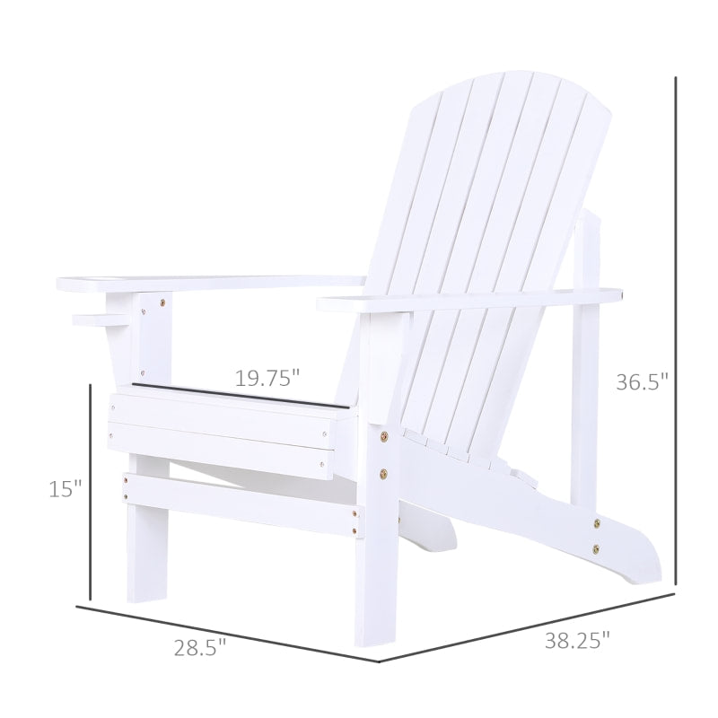 Fir Wood Muskoka Adirondack Lounge Chair Outdoor Garden Deck Patio Lounger w Cup Holder, White