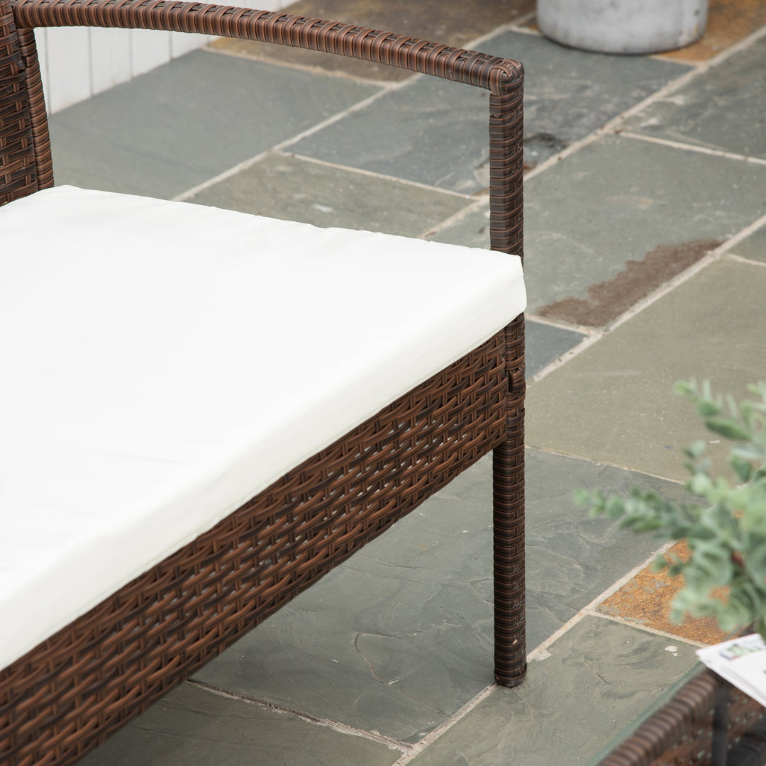 4pc PE Rattan Wicker Conversation Furniture Loveseat Set w Cushions Outdoor Patio, Brown, Cream
