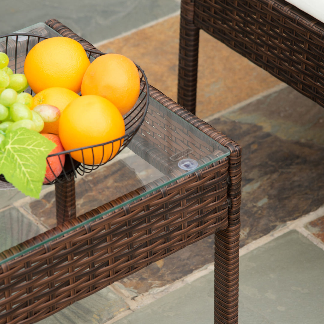 4pc PE Rattan Wicker Conversation Furniture Loveseat Set w Cushions Outdoor Patio, Brown, Cream