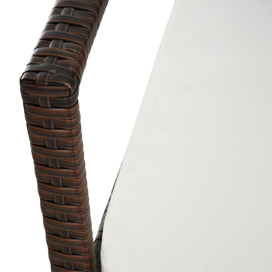 4pc PE Rattan Wicker Conversation Furniture Loveseat Set w Cushions Outdoor Patio, Brown, Cream