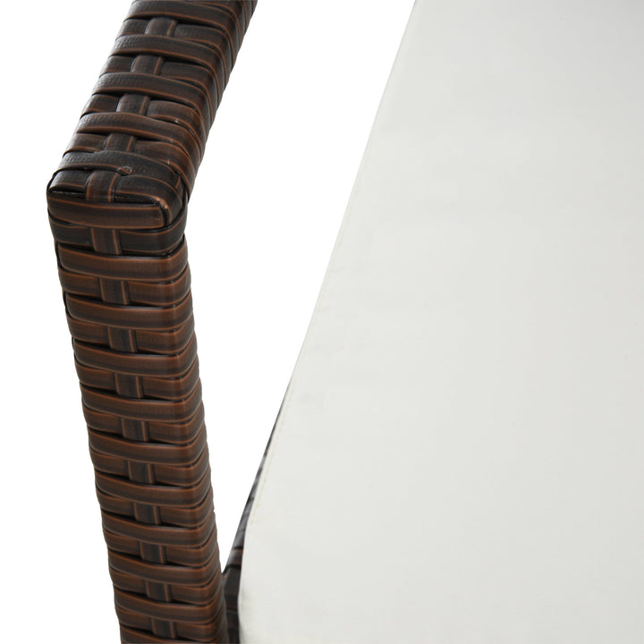 4pc PE Rattan Wicker Conversation Furniture Loveseat Set w Cushions Outdoor Patio, Brown, Cream