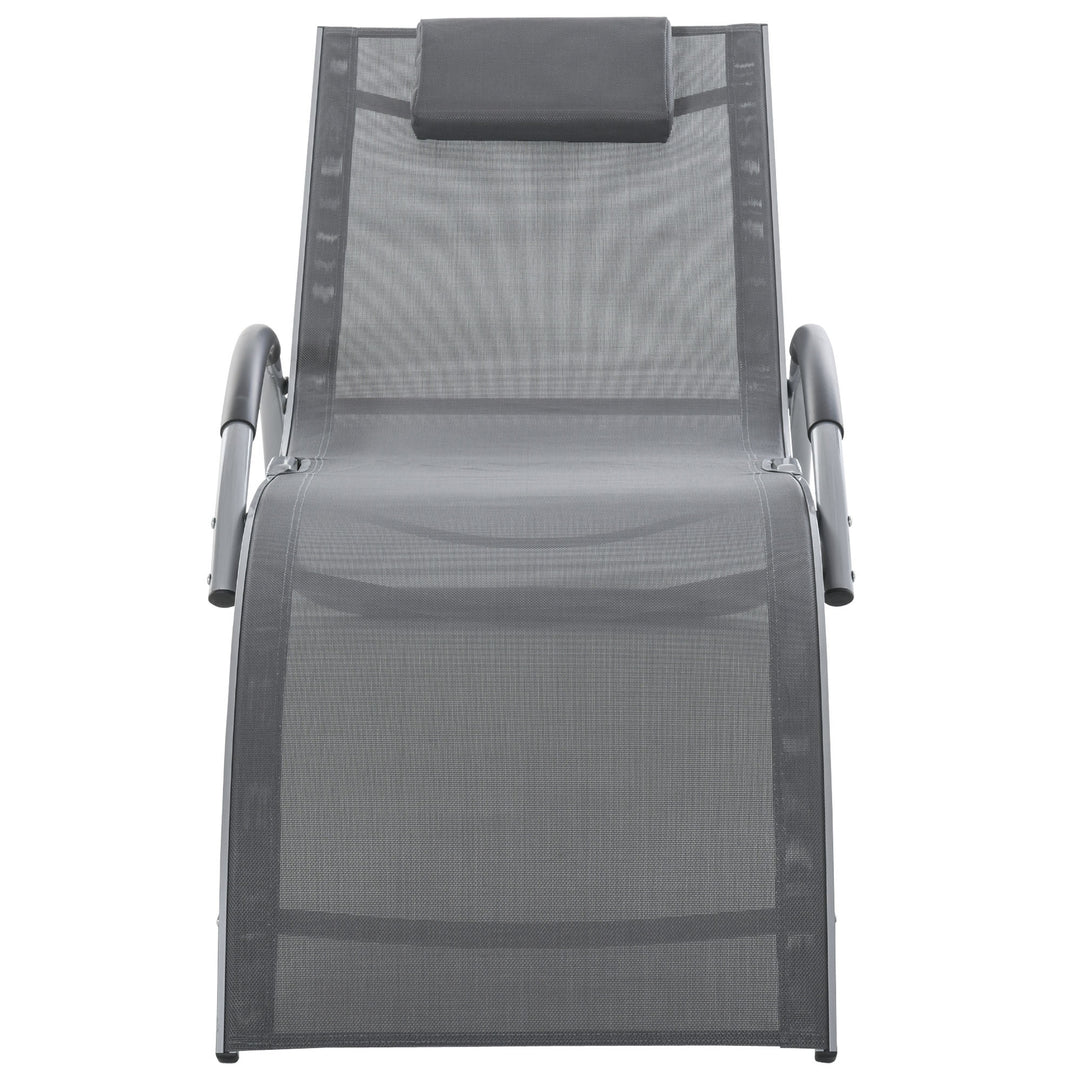 Ergonomic Aluminum Sun Reclining Lounger Chair w Headrest, Outdoor Patio Deck Garden, Grey