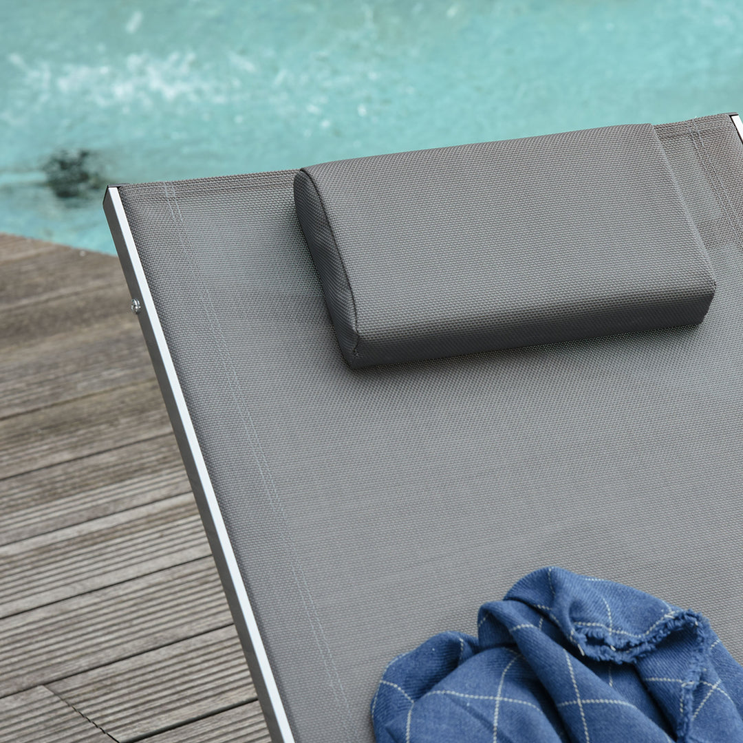 Ergonomic Aluminum Sun Reclining Lounger Chair w Headrest, Outdoor Patio Deck Garden, Grey