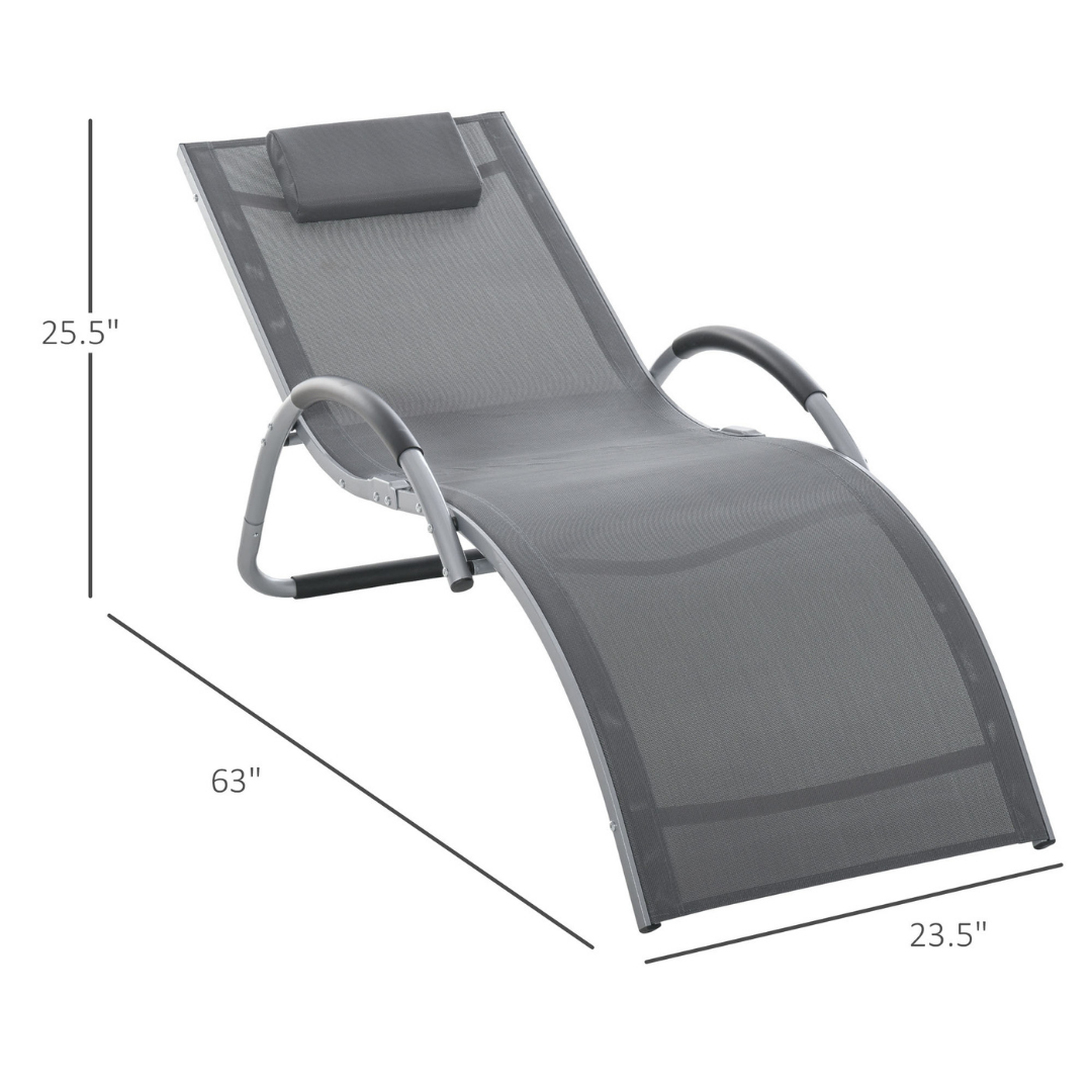 Ergonomic Aluminum Sun Reclining Lounger Chair w Headrest, Outdoor Patio Deck Garden, Grey
