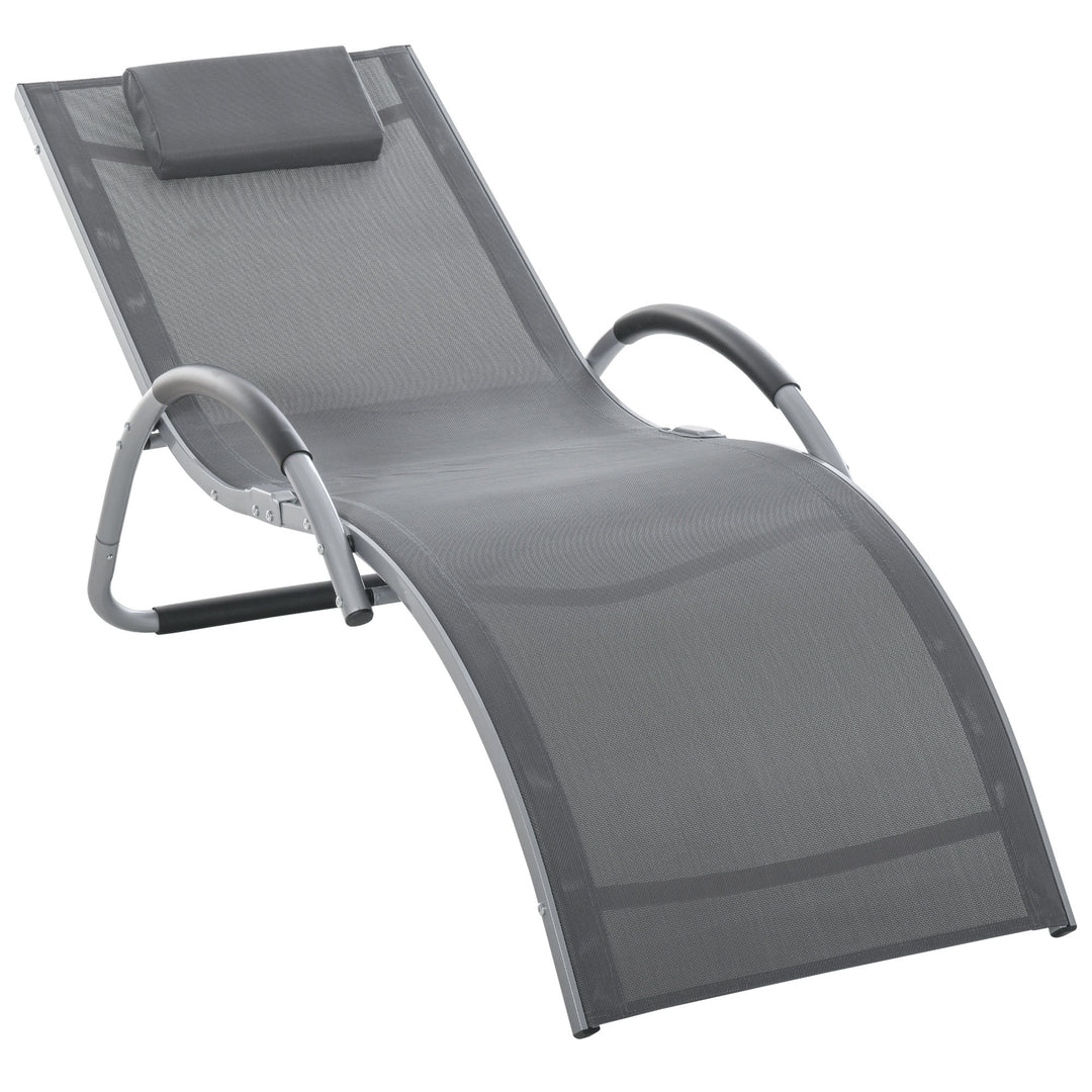 Ergonomic Aluminum Sun Reclining Lounger Chair w Headrest, Outdoor Patio Deck Garden, Grey