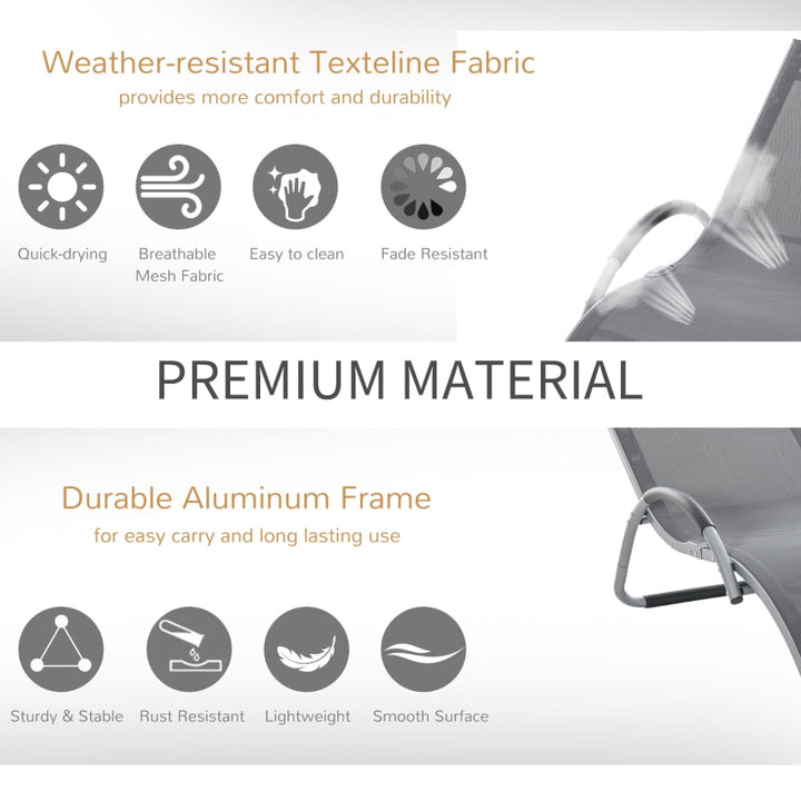 Ergonomic Aluminum Sun Reclining Lounger Chair w Headrest, Outdoor Patio Deck Garden, Grey