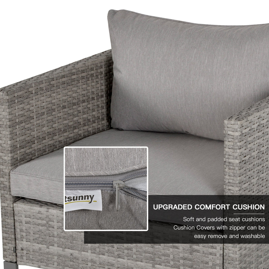 4pc PE Rattan Wicker Conversation Furniture Seating Set w/ Cushions, Outdoor Patio - Grey