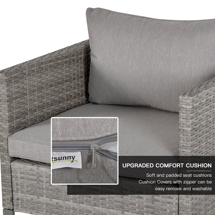 4pc PE Rattan Wicker Conversation Furniture Seating Set w/ Cushions, Outdoor Patio - Grey