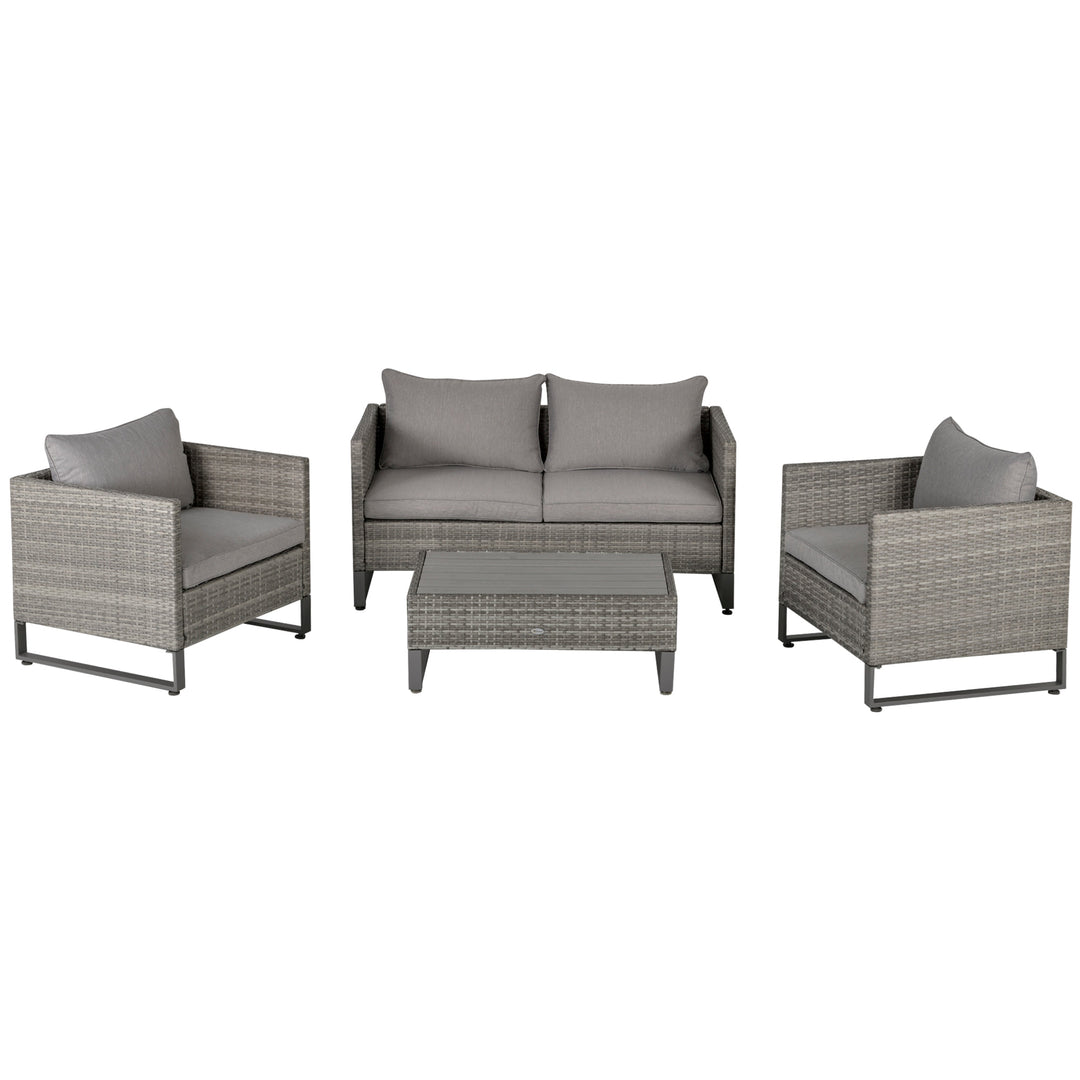 4pc PE Rattan Wicker Conversation Furniture Seating Set w/ Cushions, Outdoor Patio - Grey