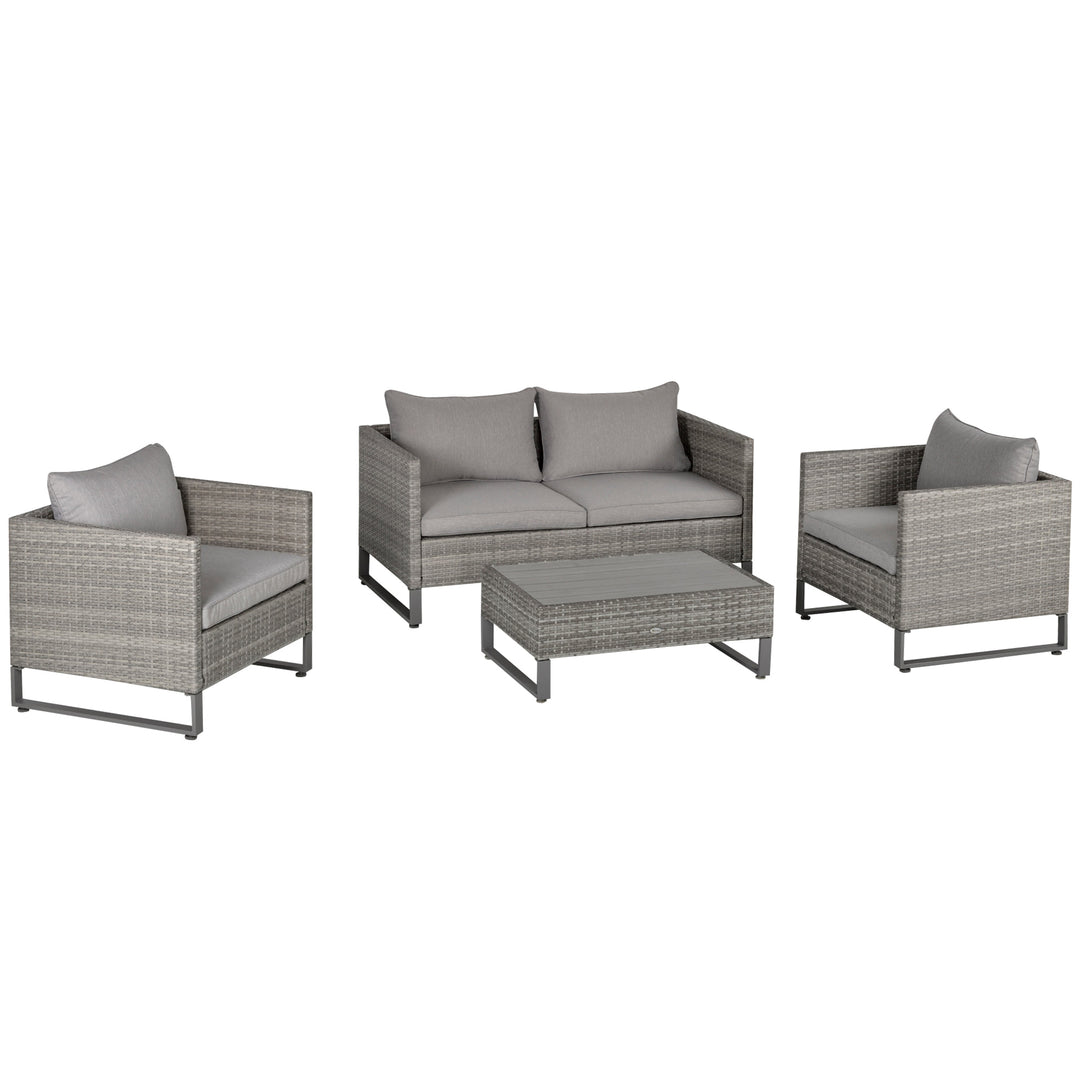 4pc PE Rattan Wicker Conversation Furniture Seating Set w/ Cushions, Outdoor Patio - Grey