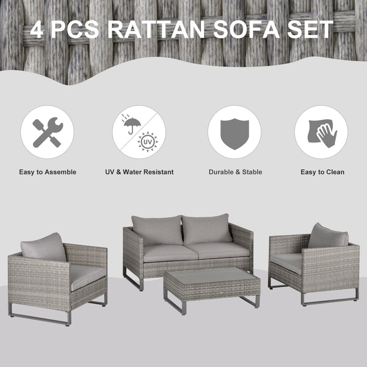 4pc PE Rattan Wicker Conversation Furniture Seating Set w/ Cushions, Outdoor Patio - Grey