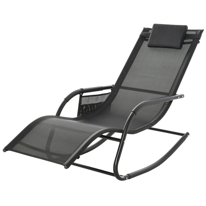 Mesh Rocking Reclining Sun Lounger Chair Seat w/ Headrest for Outdoor Patio Deck Garden, Black