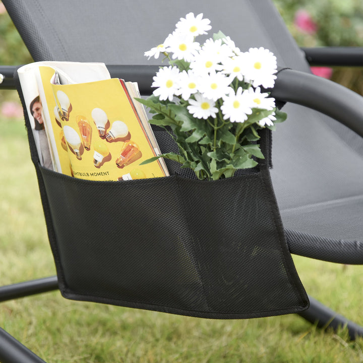 Mesh Rocking Reclining Sun Lounger Chair Seat w/ Headrest for Outdoor Patio Deck Garden, Black