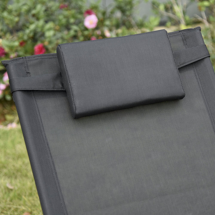 Mesh Rocking Reclining Sun Lounger Chair Seat w/ Headrest for Outdoor Patio Deck Garden, Black